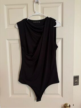 Abercrombie & Fitch Black Draped Sleeveless Bodysuit - Sleek Cowl Neck